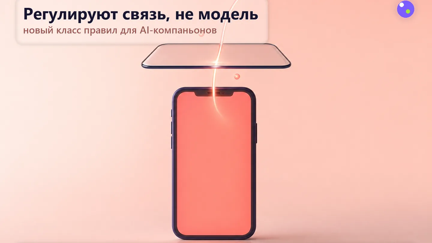 Редакционная иллюстрация о регуляторных границах и контроле эмоционального взаимодействия с ИИ.