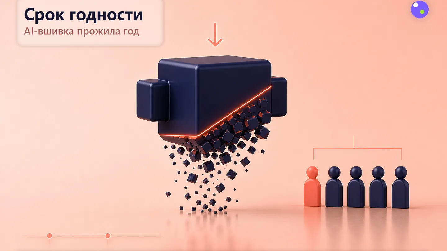 Редакционная обложка SCQR: пустая полка с табличкой «Снят с производства», на фоне — диаграмма команды, в которой стрелки переходят с одной должности на другую.